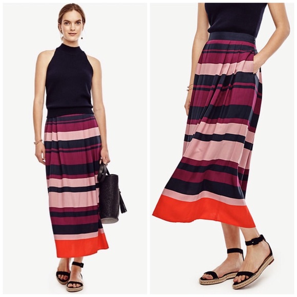 NWT Ann Taylor Pleated Striped Midi Skirt - Picture 2 of 4